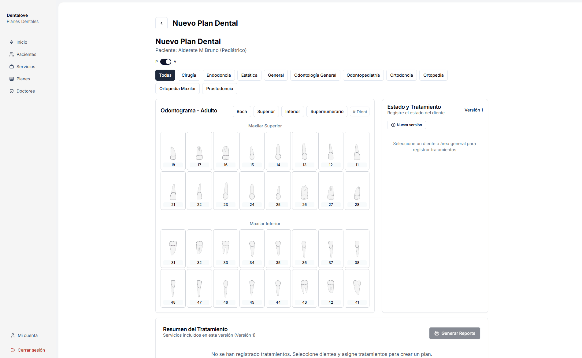 Panel de control dental